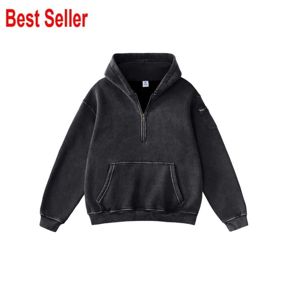 Oversized Half Zip Hoodie, Fleece Pullover with Hidden Pockets, Women's